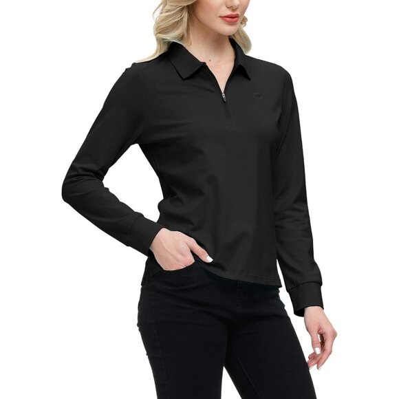 Women's Long Sleeve Golf Polo Shirt Slim Fit Quick Dry Casual Sports Tee - Picture 3 of 6